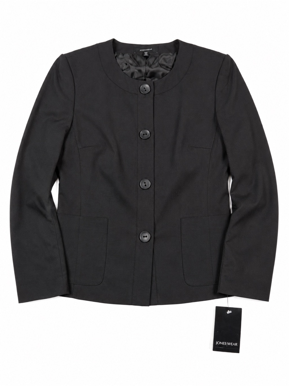 Jones Wear Black Collarless Blazer Jacket Button Front Career Workwear Classic